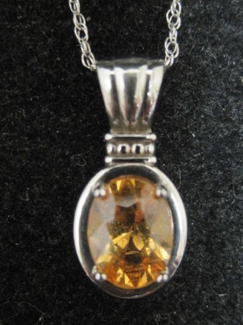 14k White Gold Hessonite Garnet Pendant on 18" 14k Gold Chain