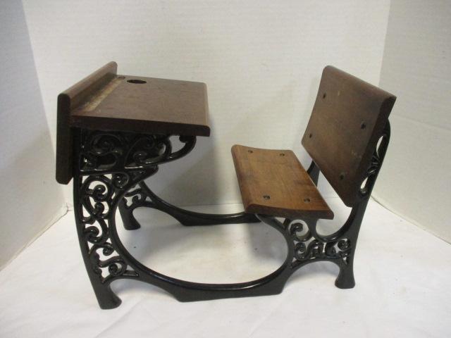 Vintage Doll Wood & Cast Iron School Desk