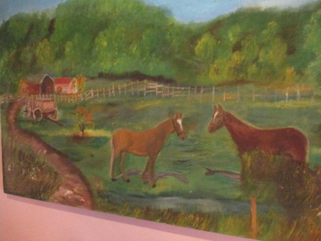 Original Mildred Waldran Signed Horse Pastural Landscape Canvas