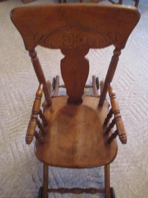 Antique Child's Convertible High Chair Stroller with Iron Wheels