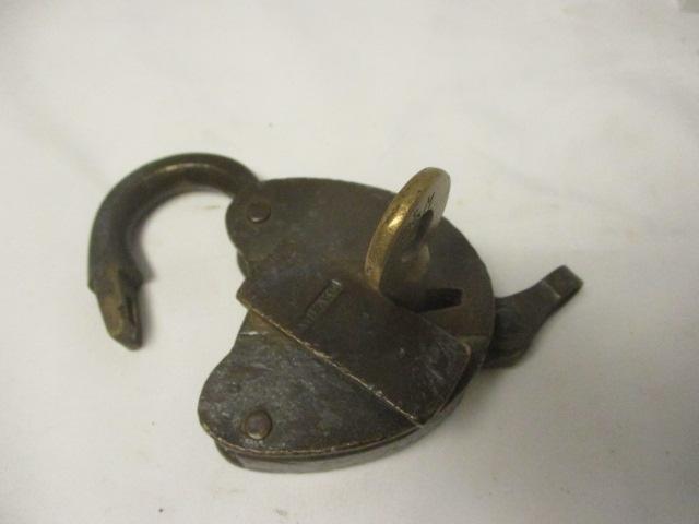 Antique Union Pacific Railroad "SWITCH CS 1" Solid Brass Padlock with Key