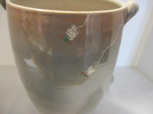 Signed Notable Potter Jamie Davis Vase Painted Under Glaze with Applied Handles