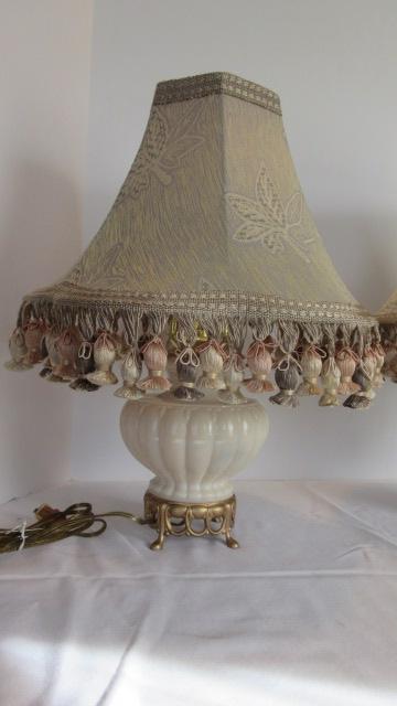 Pair of Restored Aladdin Alacite Electric Lamps with Tassel Shades