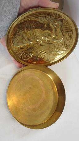 Two Round Brass Relief Design Boxes