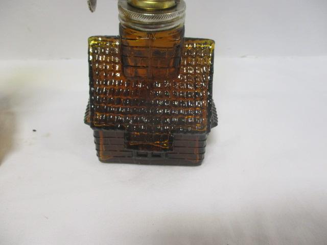 2 Amber  Log Cabin Oil Lamps