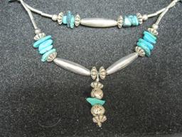 Liquid Silver Necklace with Turquoise Beads