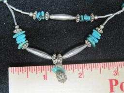 Liquid Silver Necklace with Turquoise Beads