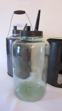 Pair of "Dandy" Reproduction Tin Metal Kerosene Oil Container with Removable