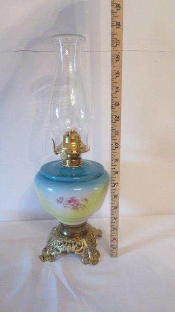 B&P Floral Decal Mantle Oil Lamp