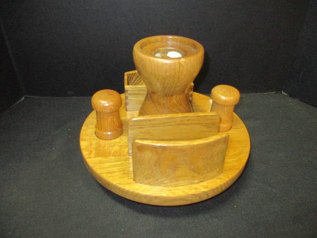 Oak  Lazy Susan Table Top Organizer w/Salt/Pepper