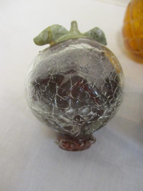 9 Crackled Art Glass Fruit Sculptures - Apples, Pears, Pineapple