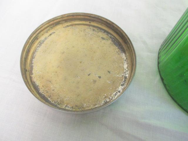 2 Vintage Green Ribbed Hoosier Glass Canister Jars with Lids