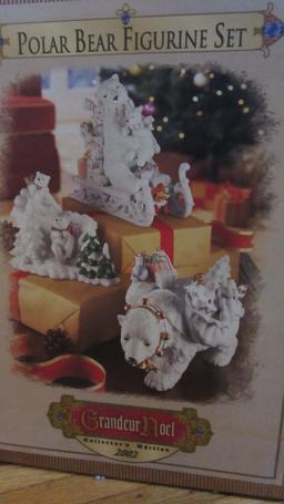 Grandeur Noel Porcelain Santa and Sleigh Set and Polar Bear Figurine Set