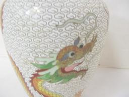 Antique Chinese Cloisonne Dragons Enamel on Bronze Vase