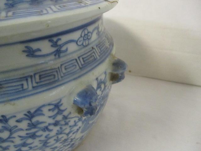 Vintage Chinese Blue and White Rice Pot with Lid