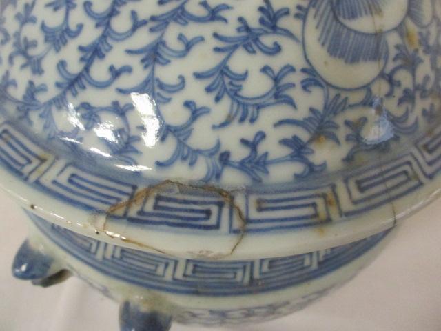 Vintage Chinese Blue and White Rice Pot with Lid