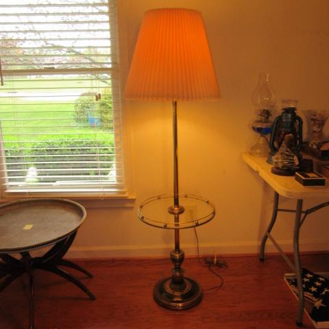 Glass Top Antique Brass Finish Table Floor Lamp