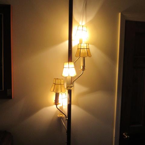 Midcentury 6 Lite Tension Pole Light with Capiz Shell Shades