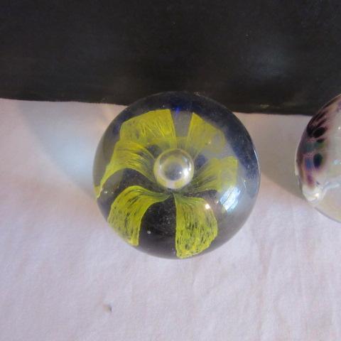 Art Glass Ashtray and Three Art Glass Paperweights