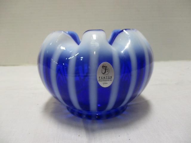 Fenton Blue & White Rose Bowl