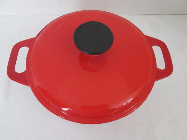 Small Cook's Essentials Red Enamel Over Cast Iron Dutch Oven