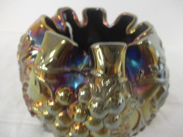 Dugan Carnival Glass Rose Bowl Footed Grapevine