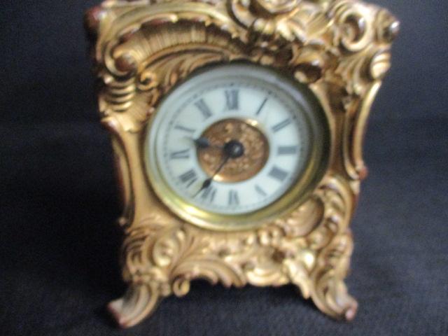 Art Nuveaux Brass Carriage Clock w/uranium Glass Face