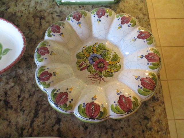 Italian Pottery Bowl, Mold, Strainer Ladle, Oval Tray and Dish