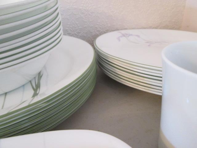 78 Pieces of Corelle by Corning "Shadow Iris" Dinner Ware and Serving Pieces