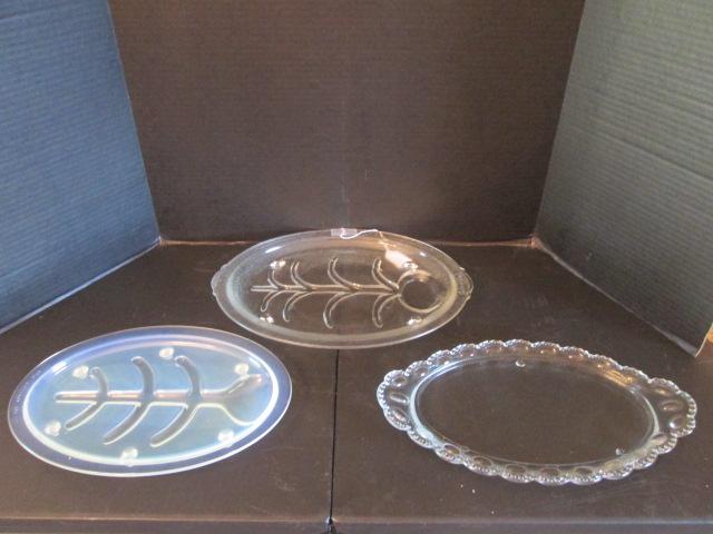 Midcentury Glass Fish/Meat Platters and Footed Platter