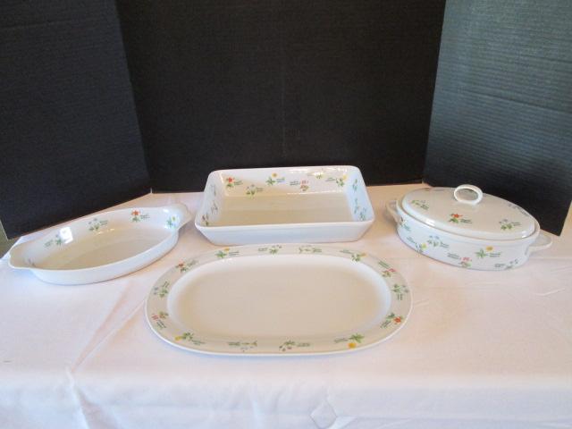 Four Pieces of Anchor Hocking Oven to Table "Floret" Ovenware