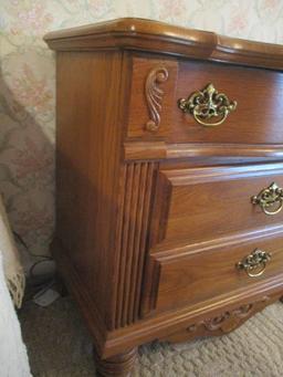 Pair of Athens Furniture Oak 2 Drawer Nightstands with Carved Shell Appliques