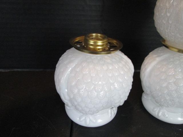 Pair of Small White Owl Oil Lamps and Green General George Washington Oil Lamp