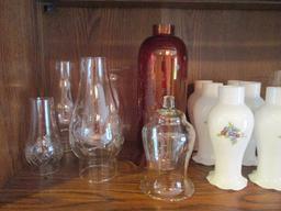 LARGE Grouping of Glass Lamp Chimneys and Shades