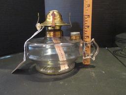 Two Clear Glass Oil Font Lamps and One Finger Oil Lamp