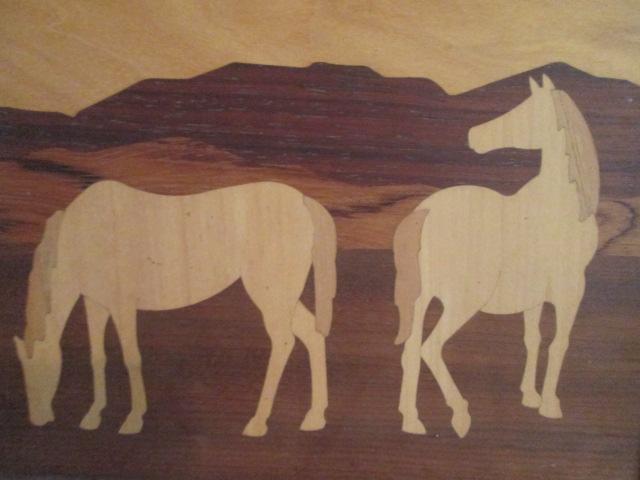 Hand Crafted Framed Wooden Horse Marquetry Wall Art