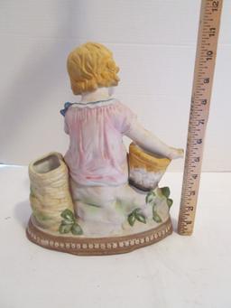 Vintage Bisque Piano Baby Double Vase