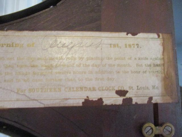 1877 Seth Thomas for Southern Calendar Clock Co. Fashion Calendar Clock