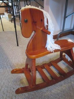 Hand Crafted Wooden Rocking Horse with Yarn Mane/Tail