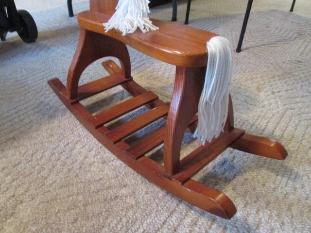 Hand Crafted Wooden Rocking Horse with Yarn Mane/Tail