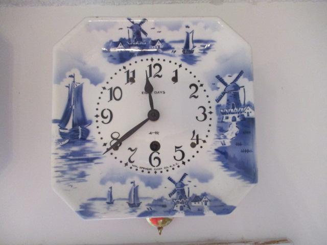 Two Blue and White German 8 Day Kitchen Clocks