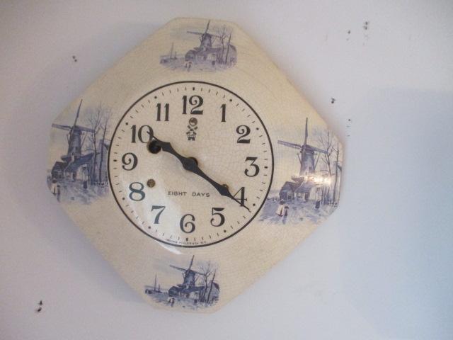 Two Blue and White 8 Day Kitchen Clocks