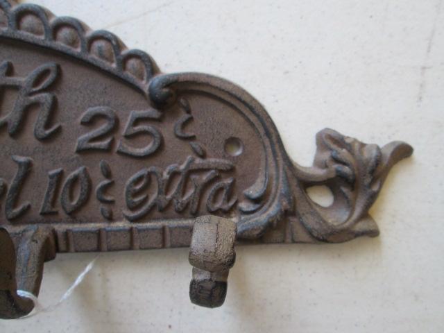 Cast Metal "Hot Bath 25 Cents Soap & Towel 10 Cents Extra" Coat Hook