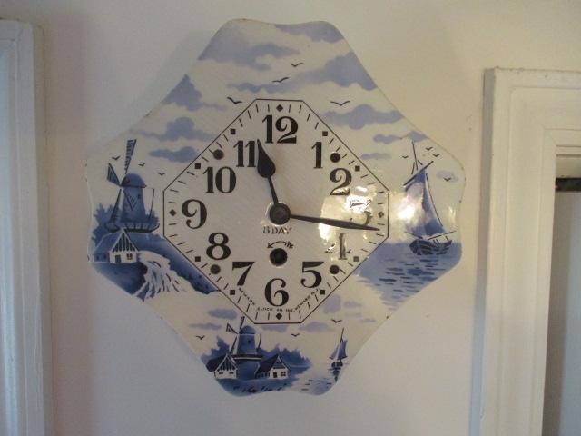 Miller and Newark Clock Co. Blue and White 8 Day Kitchen Clocks