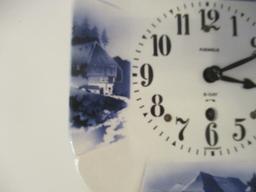 Two Blue and White German 8 Day Kitchen Clocks