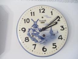 Two Round Blue and White German 8 Day Kitchen Clocks