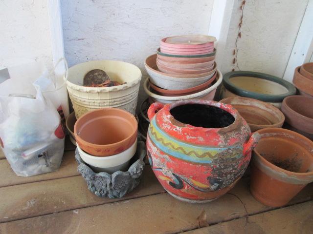 Large Grouping of Terra Cotta Pots, Light Weight Pots, Pot Saucers, Dollies and Pebbles