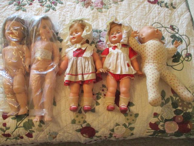 Two Ideal Tiny Kissy Dolls, 1971 Yawning John Doll and Two 1940's Ideal