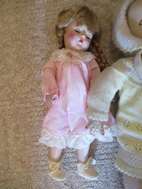 Two Vintage Composite Dolls and Two Hard Plastic Sleepy Eye Dolls