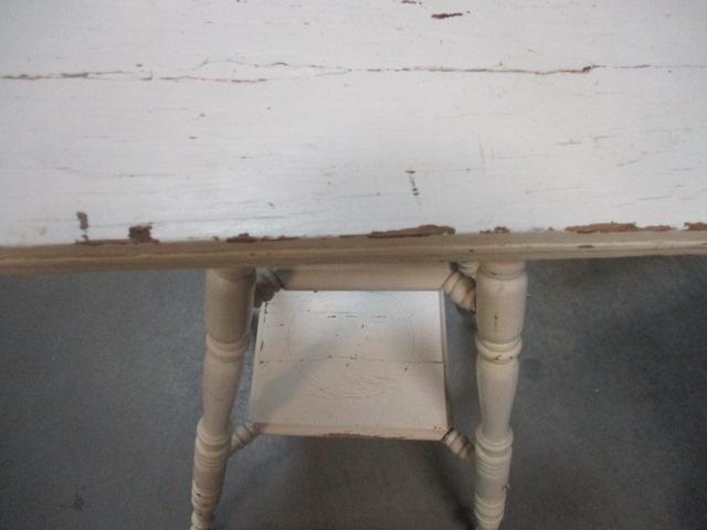 White Wood Table with 2 Shelves Vintage